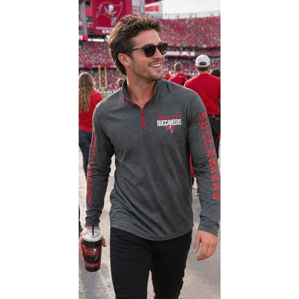 Tampa Bay Buccaneers 1/4 Zip Long Sleeve Pullover Shirt Unisex Gray NFL Small
